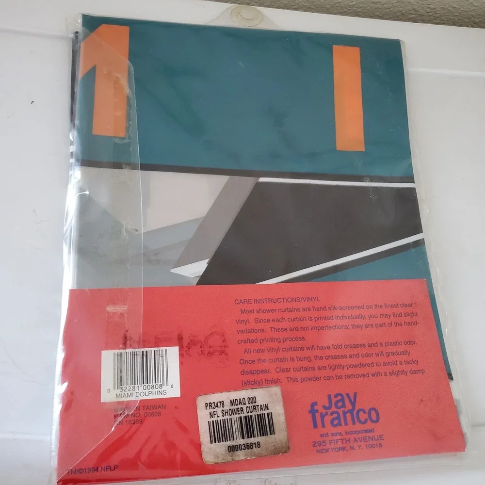 Vintage 1994 Miami Dolphins NFL Shower Curtain Jay Franco Clear Vinyl 70x72 NEW
